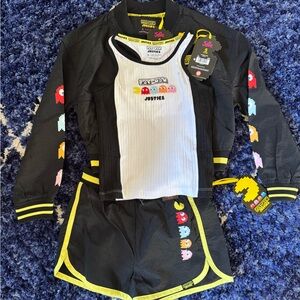 Justice Black and Yellow Pac-Man Outfit Girls 7/8 Small Brand New with Tags